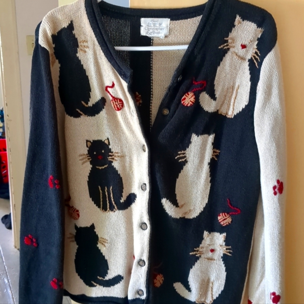 Hand-embroidered Christopher & Banks cat sweater